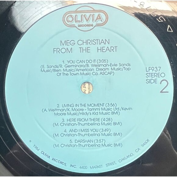 Meg Christian From the Heart 33 Folk Rock SIGNED LP 1984 Olivia LF937 VG+ - Picture 3 of 7